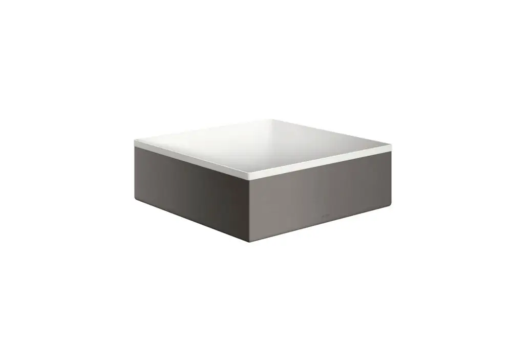 Washbecken in quadratischer Form mit einer glatten, weißen Oberfläche und einer brushed black chrome Seite. Von AXOR, ohne Hahnloch oder Überlauf.